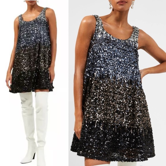 French Connection Dress Estari Sequin Ombre Sleeveless Swing evening event M - Picture 1 of 13